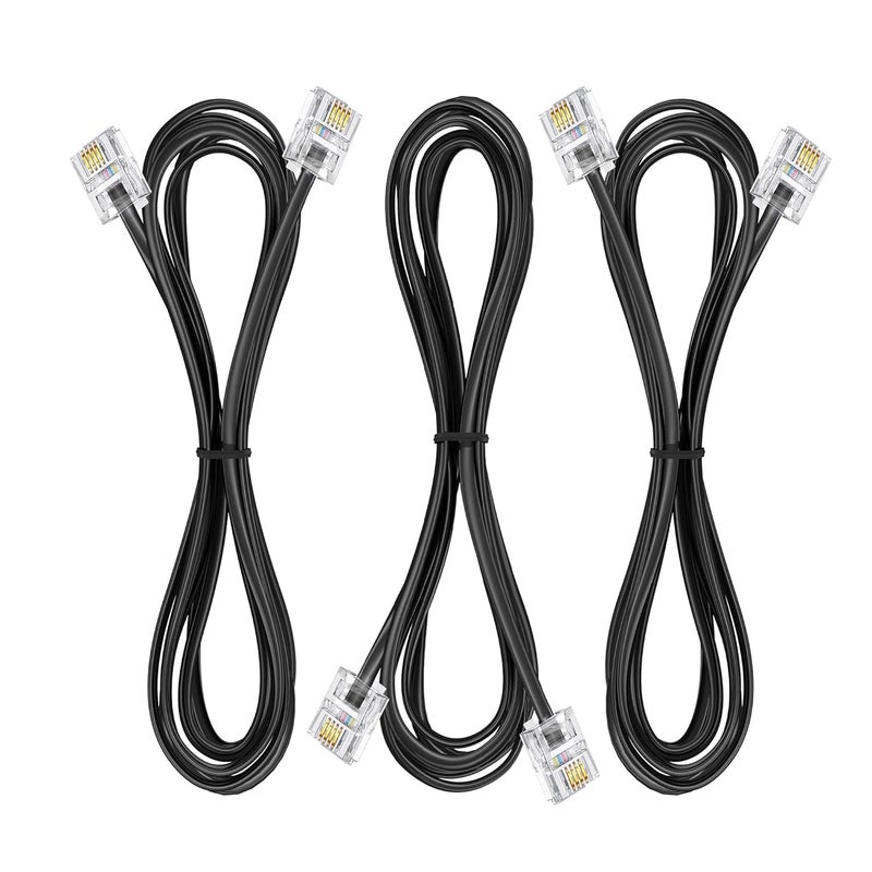 Ubramac 3Pack Phone Telephone Extension Cord 2FT Cable Line with Standard RJ11 6P4C Plugs for Landline Phone and Fax (3, Black, 2FT) - Image 1